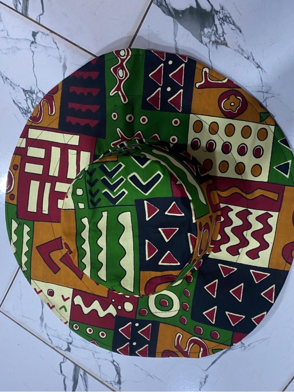 African Print Bucket Hat Wax Style Colorful Sun K-K Vogues Green, Brown & Black - Picture 5 of 8